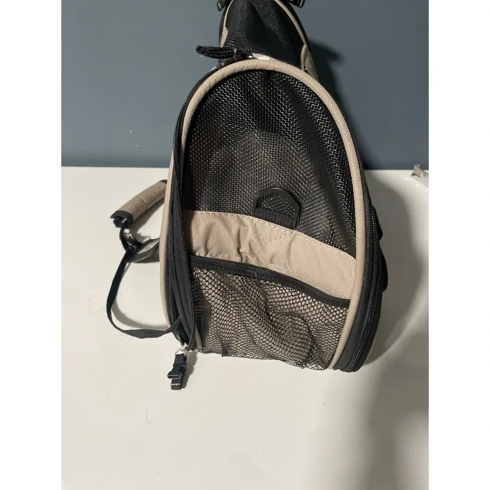 Pet Carrier‎ Bag Airline Approved Soft Sided Travel Tote Beige Black Mesh